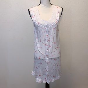 Body Touch white floral lace pleated button down nightgown